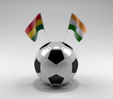 Gana - Hindistan Futbol Bayrakları, Beyaz Arkaplan - 3D Render