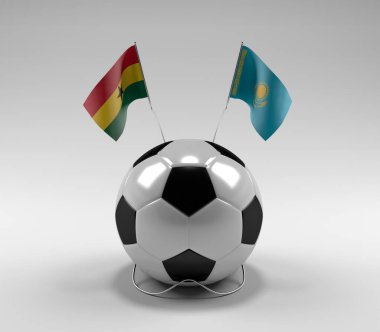 Gana - Kazakistan Futbol Bayrakları, Beyaz Arkaplan - 3D Render