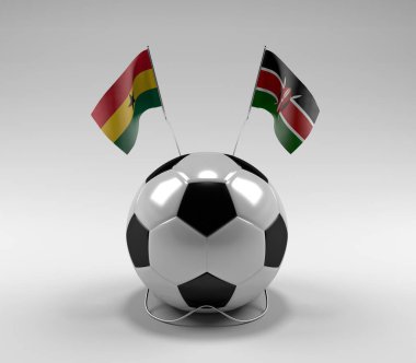 Gana - Kenya Futbol Bayrakları, Beyaz Arkaplan - 3D Render