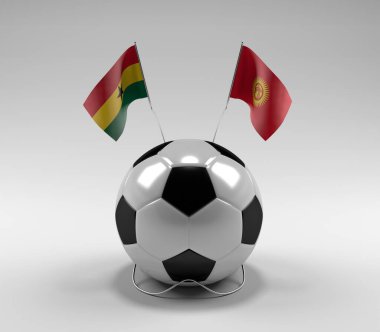 Gana - Kırgızistan Futbol Bayrakları, Beyaz Arkaplan - 3D Render