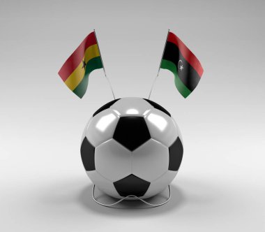 Gana - Libya Futbol Bayrakları, Beyaz Arkaplan - 3D Render