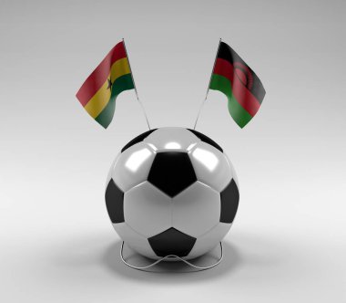 Gana - Malawi Futbol Bayrakları, Beyaz Arkaplan - 3D Render