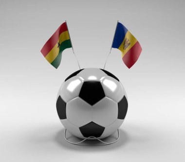 Gana - Moldova Futbol Bayrakları, Beyaz Arkaplan - 3D Render