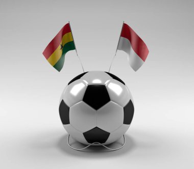 Gana - Monako Futbol Bayrakları, Beyaz Arkaplan - 3D Render