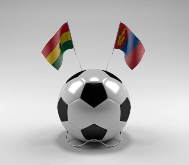 Gana - Moğolistan Futbol Bayrakları, Beyaz Arkaplan - 3D Render