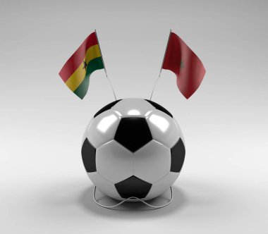 Gana - Fas Futbol Bayrakları, Beyaz Arkaplan - 3D Render