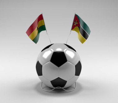 Gana - Mozambik Futbol Bayrakları, Beyaz Arkaplan - 3D Render