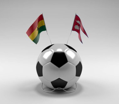Gana - Nepal Futbol Bayrakları, Beyaz Arkaplan - 3D Render