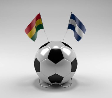 Gana - Nikaragua Futbol Bayrakları, Beyaz Arkaplan - 3D Render