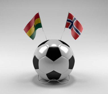 Gana - Norveç Futbol Bayrakları, Beyaz Arkaplan - 3D Render