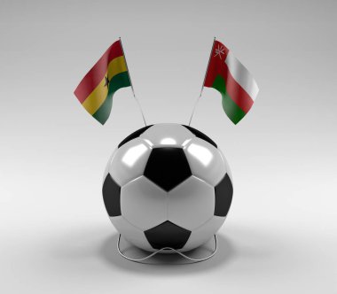 Gana - Umman Futbol Bayrakları, Beyaz Arkaplan - 3D Render