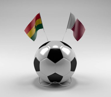 Gana - Katar Futbol Bayrakları, Beyaz Arkaplan - 3D Render