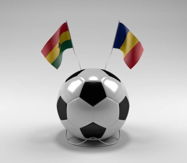 Gana - Romanya Futbol Bayrakları, Beyaz Arkaplan - 3D Render