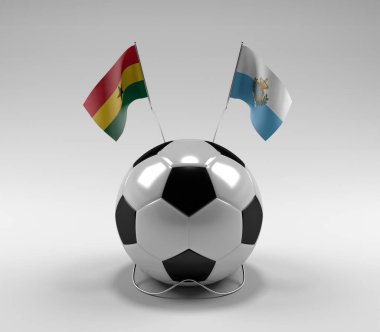 Gana - San-Marino Futbol Bayrakları, Beyaz Arkaplan - 3D Render