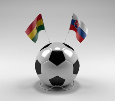 Gana - Slovakya Futbol Bayrakları, Beyaz Arkaplan - 3D Render