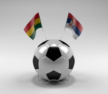Gana - Sırbistan Futbol Bayrakları, Beyaz Arkaplan - 3D Hazırlama