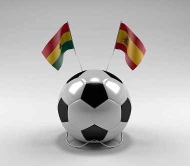 Gana - İspanya Futbol Bayrakları, Beyaz Arkaplan - 3D Render