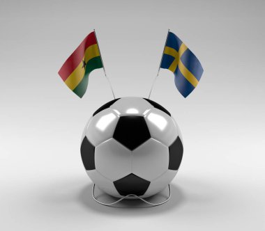 Gana - İsveç Futbol Bayrakları, Beyaz Arkaplan - 3D Render