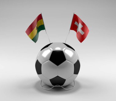 Gana - İsviçre Futbol Bayrakları, Beyaz Arkaplan - 3D Render