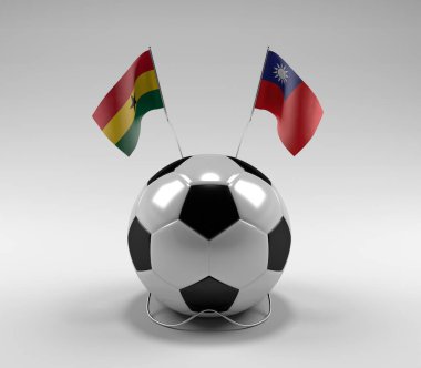 Gana - Tayvan Futbol Bayrakları, Beyaz Arkaplan - 3D Render