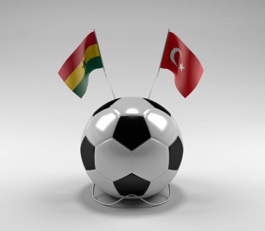 Gana - Türkiye Futbol Bayrakları, Beyaz Arkaplan - 3D Yapılandırma