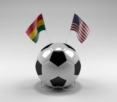 Gana - Amerika Birleşik Devletleri Futbol Bayrakları, Beyaz Arkaplan - 3D Render