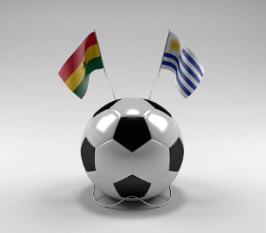 Gana - Uruguay Futbol Bayrakları, Beyaz Arkaplan - 3D Render
