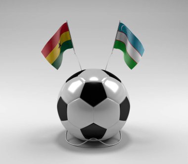 Gana - Özbekistan Futbol Bayrakları, Beyaz Arkaplan - 3D Render