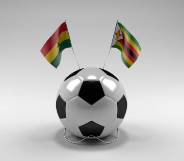 Gana - Zimbabwe Futbol Bayrakları, Beyaz Arkaplan - 3D Render