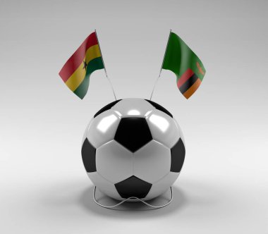 Gana - Zambiya Futbol Bayrakları, Beyaz Arkaplan - 3D Render