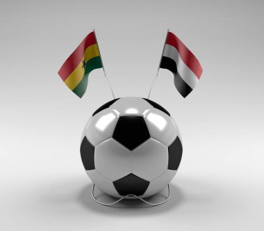 Gana - Yemen Futbol Bayrakları, Beyaz Arkaplan - 3D Render