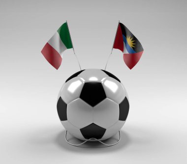 İtalya - Antigua ve Barbuda Futbol Bayrakları, Beyaz Arkaplan - 3D Render