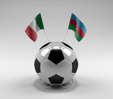 İtalya - Azerbaycan Futbol Bayrakları, Beyaz Arkaplan - 3D Render