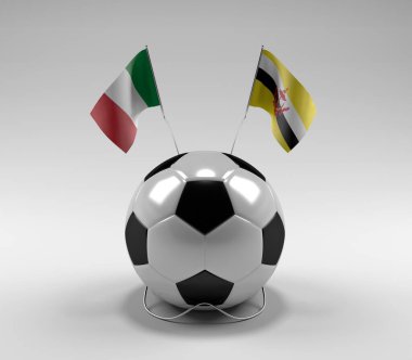 İtalya - Brunei Futbol Bayrakları, Beyaz Arkaplan - 3D Render