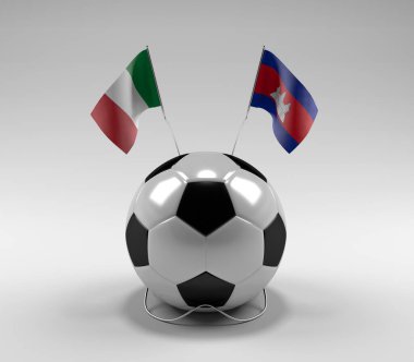 İtalya - Kamboçya Futbol Bayrakları, Beyaz Arkaplan - 3D Render