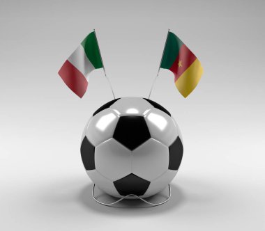 İtalya - Kamerun Futbol Bayrakları, Beyaz Arkaplan - 3D Render