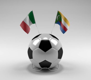 İtalya - Komoros Futbol Bayrakları, Beyaz Arkaplan - 3D Render