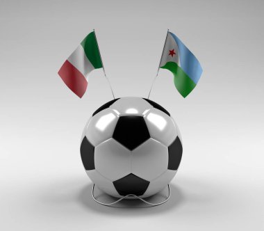 İtalya - Cibuti Futbol Bayrakları, Beyaz Arkaplan - 3D Render