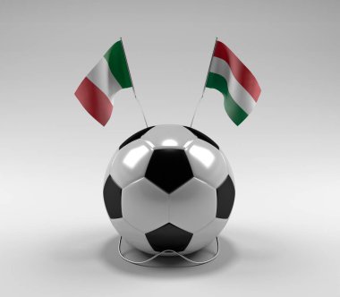 İtalya - Macaristan Futbol Bayrakları, Beyaz Arkaplan - 3D Render