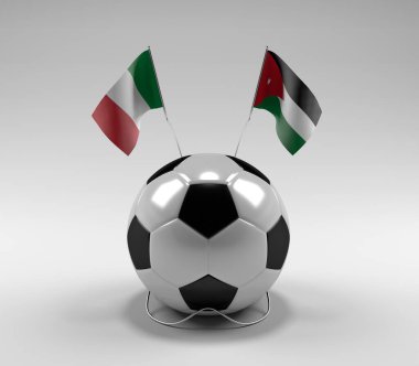 İtalya - Ürdün Futbol Bayrakları, Beyaz Arkaplan - 3D Render