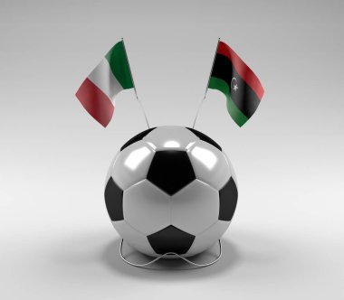 İtalya - Libya Futbol Bayrakları, Beyaz Arkaplan - 3D Hazırlama