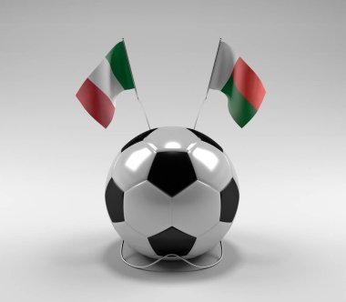 İtalya - Madagaskar Futbol Bayrakları, Beyaz Arkaplan - 3D Render