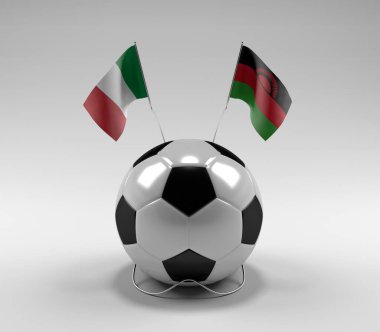 İtalya - Malavi Futbol Bayrakları, Beyaz Arkaplan - 3D Render