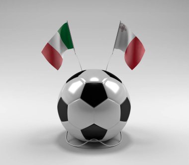 İtalya - Malta Futbol Bayrakları, Beyaz Arkaplan - 3D Render