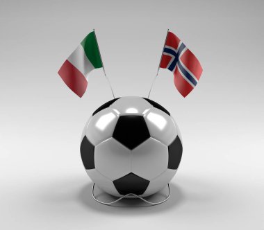 İtalya - Norveç Futbol Bayrakları, Beyaz Arkaplan - 3D Render