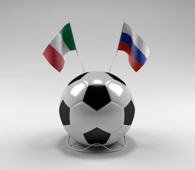 İtalya - Rusya Futbol Bayrakları, Beyaz Arkaplan - 3D Hazırlama