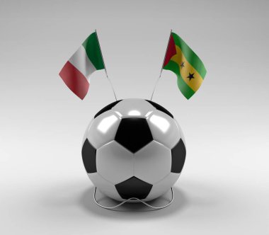 İtalya - Sao-Tome-Principe Futbol Bayrakları, Beyaz Arkaplan - 3D Render