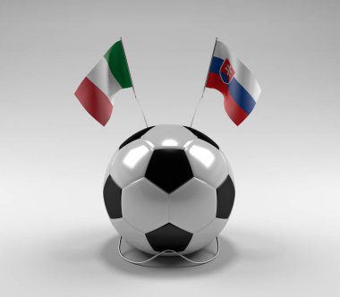 İtalya - Slovakya Futbol Bayrakları, Beyaz Arkaplan - 3D Render