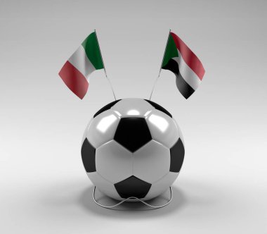 İtalya - Sudan Futbol Bayrakları, Beyaz Arkaplan - 3D Render