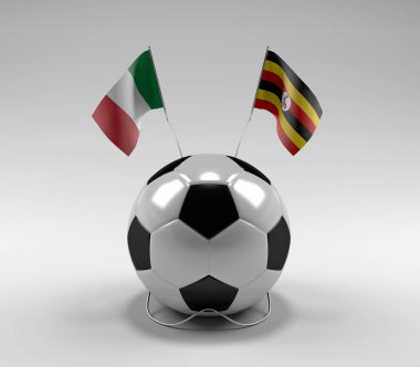 İtalya - Uganda Futbol Bayrakları, Beyaz Arkaplan - 3D Render